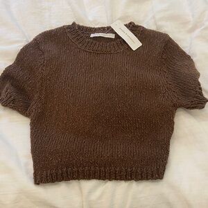 Elegant Brown Knit Crew Neck Sweater